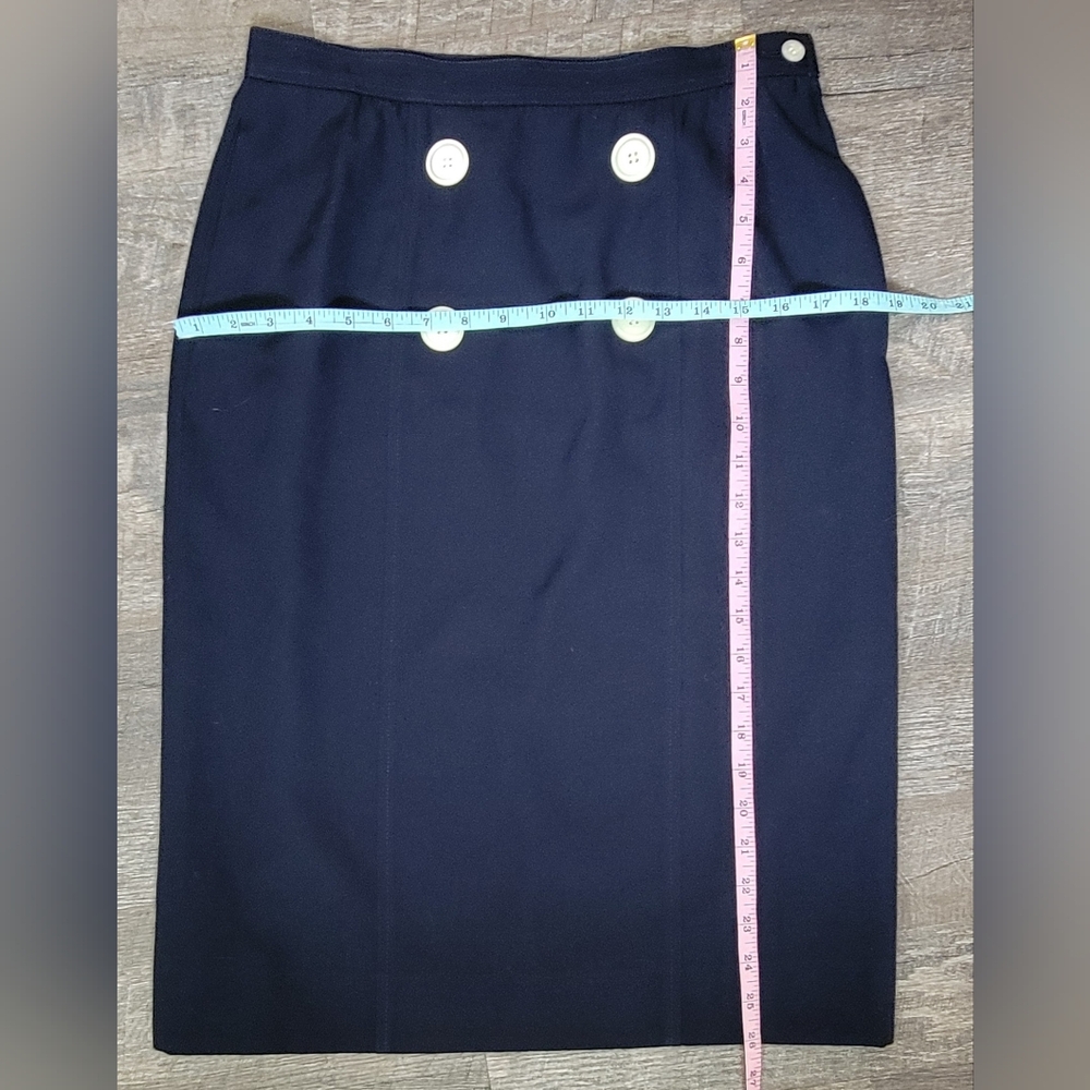 Vintg Valentino Miss V Tailored Pencil Skirt Womens US 6-8 Navy 100% Wool Nautic - Picture 10 of 13